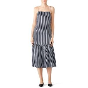 Elizabeth and James Jewel Midi Dress Women's 10 Navy White Striped Shift Ruffle